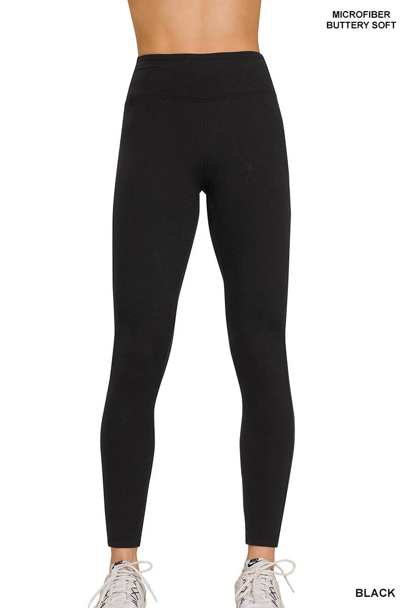 Zenana Black Microfiber Soft Waistband Full Length Leggings