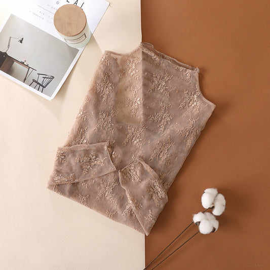 Taupe Mesh Floral Layering Top