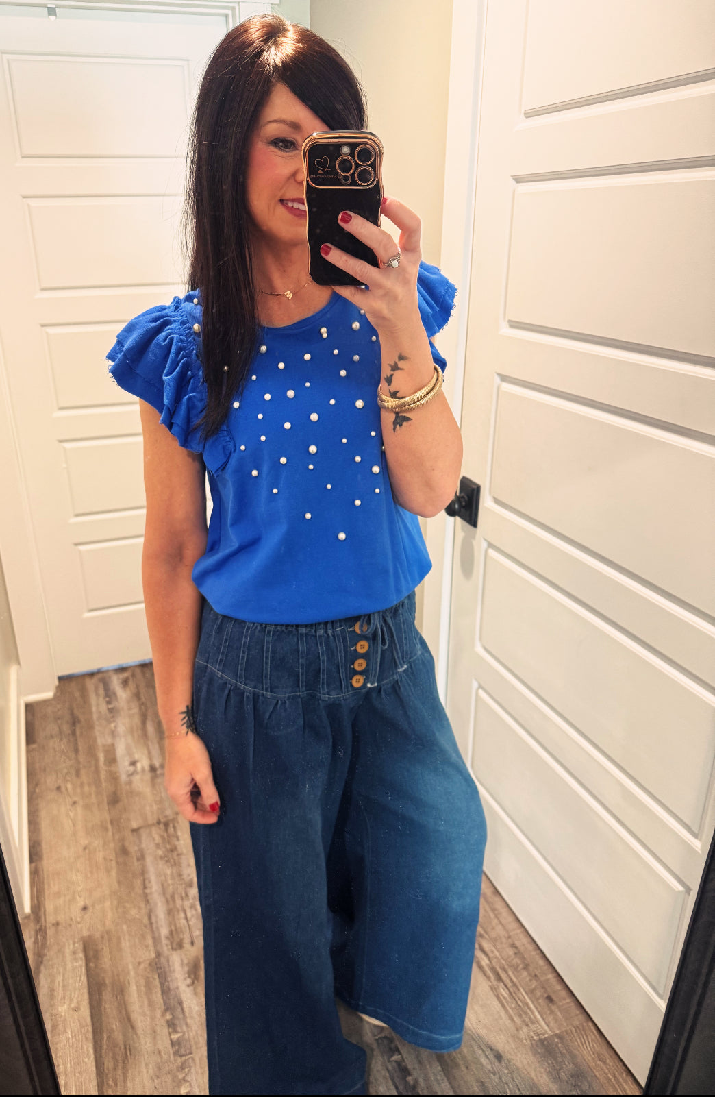 Umgee Sapphire Blue Pearl Detail Top