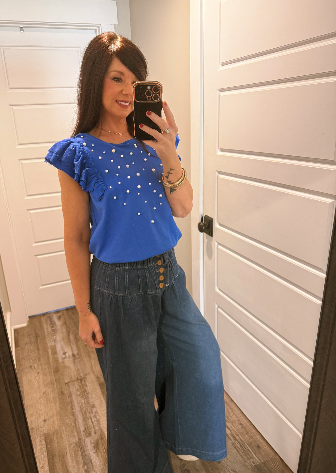 Umgee Sapphire Blue Pearl Detail Top