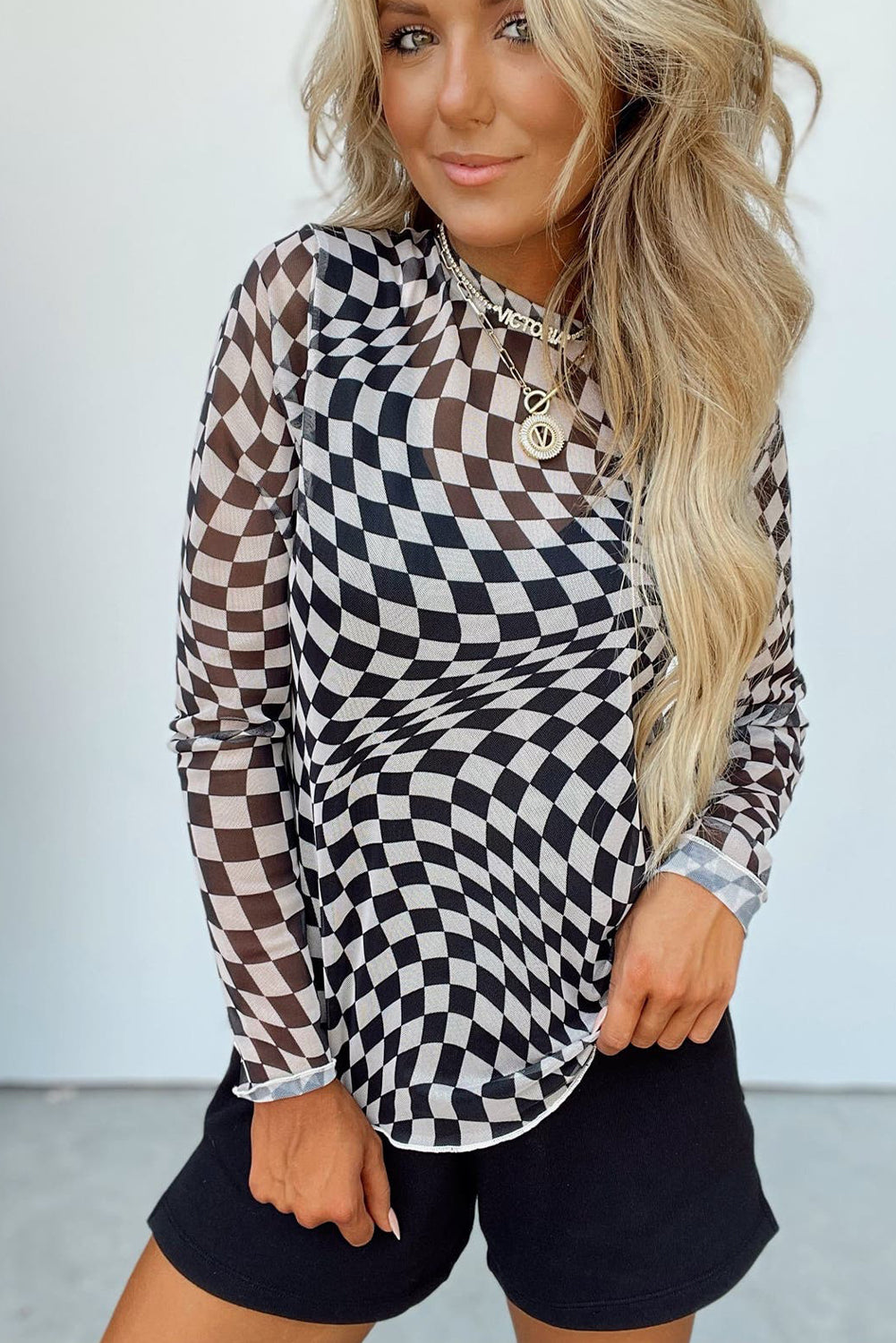 Checkered Mesh Layering Top