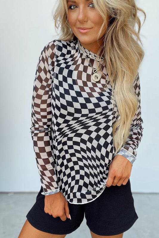 Checkered Mesh Layering Top