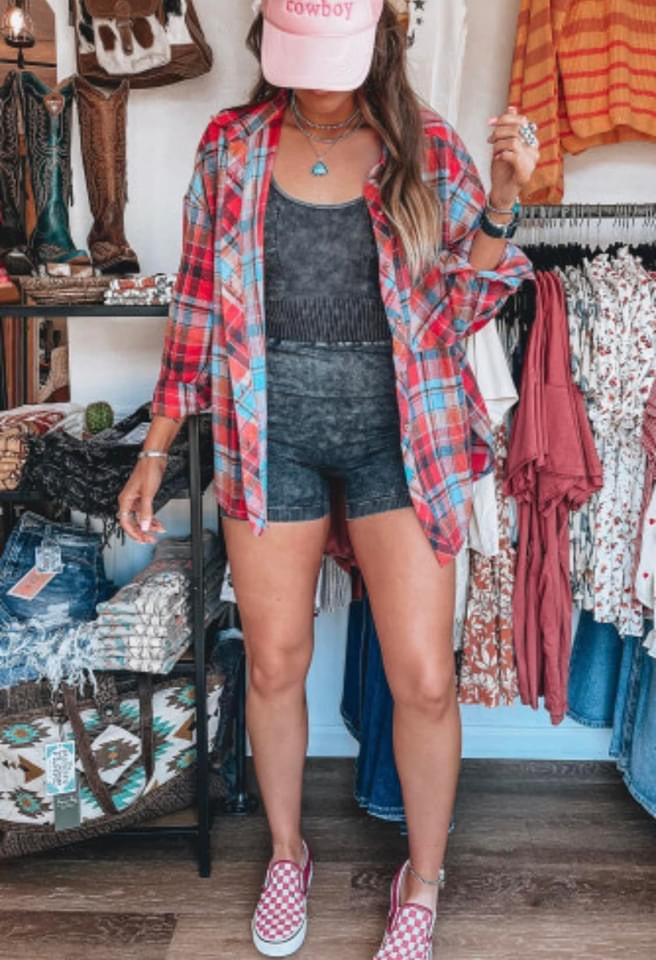 Red Plaid Loose Fit Flannel