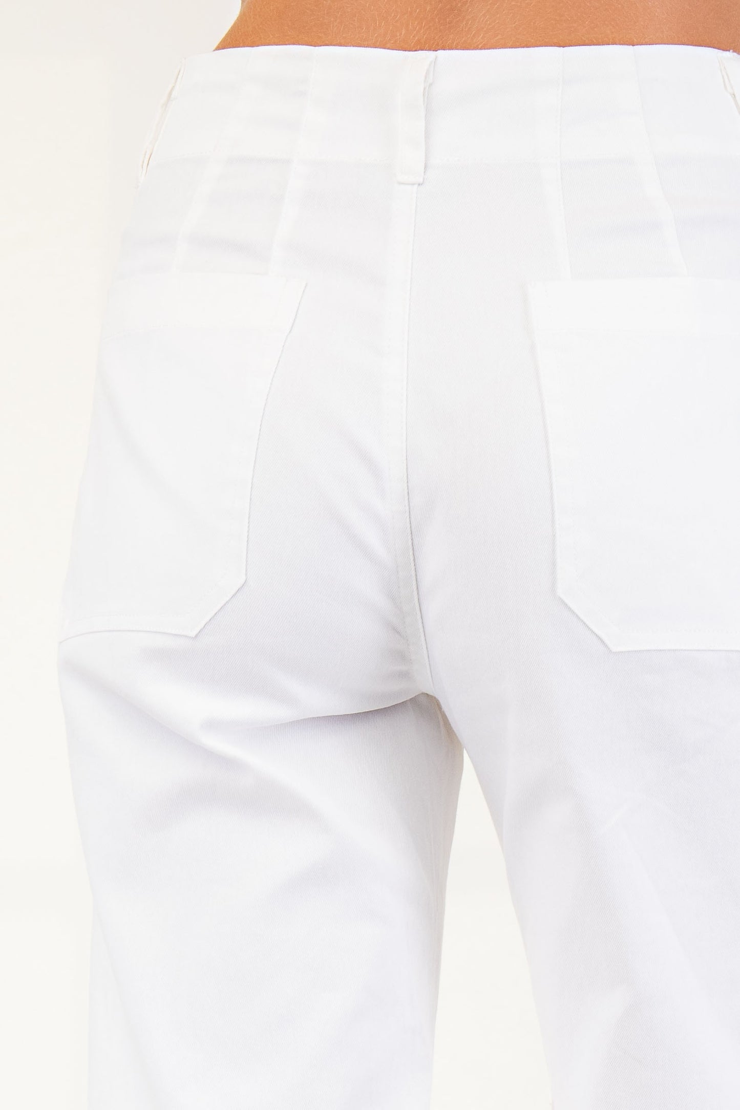 White Cotton Blend Stretchy Cropped Pants