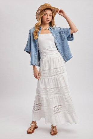 Bluivy Light Wash Denim Boxy Short Sleeve Button-Down Top
