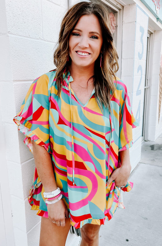 Colors of the Rainbow Ruffled Oversized Tunic Top