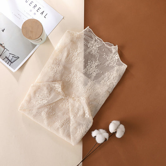 Beige Mesh Floral Layering Top