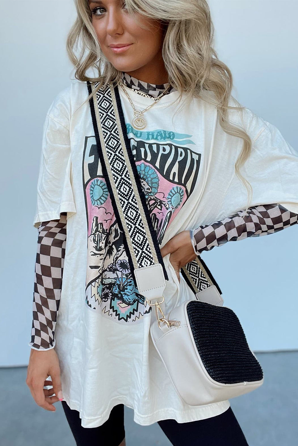 Checkered Mesh Layering Top