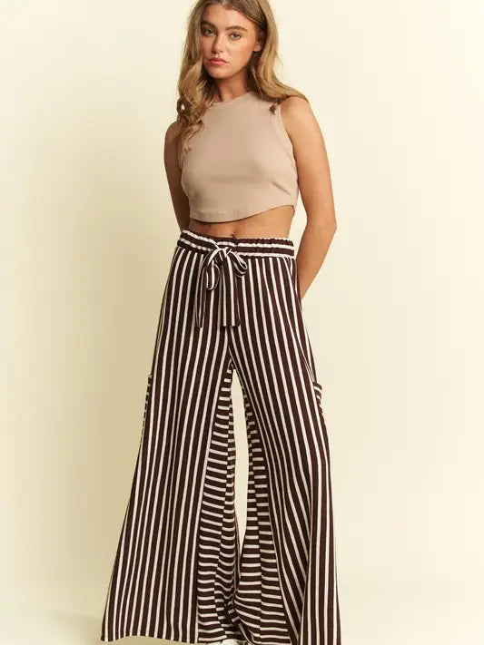 Brown Stripe Wide Leg Pants