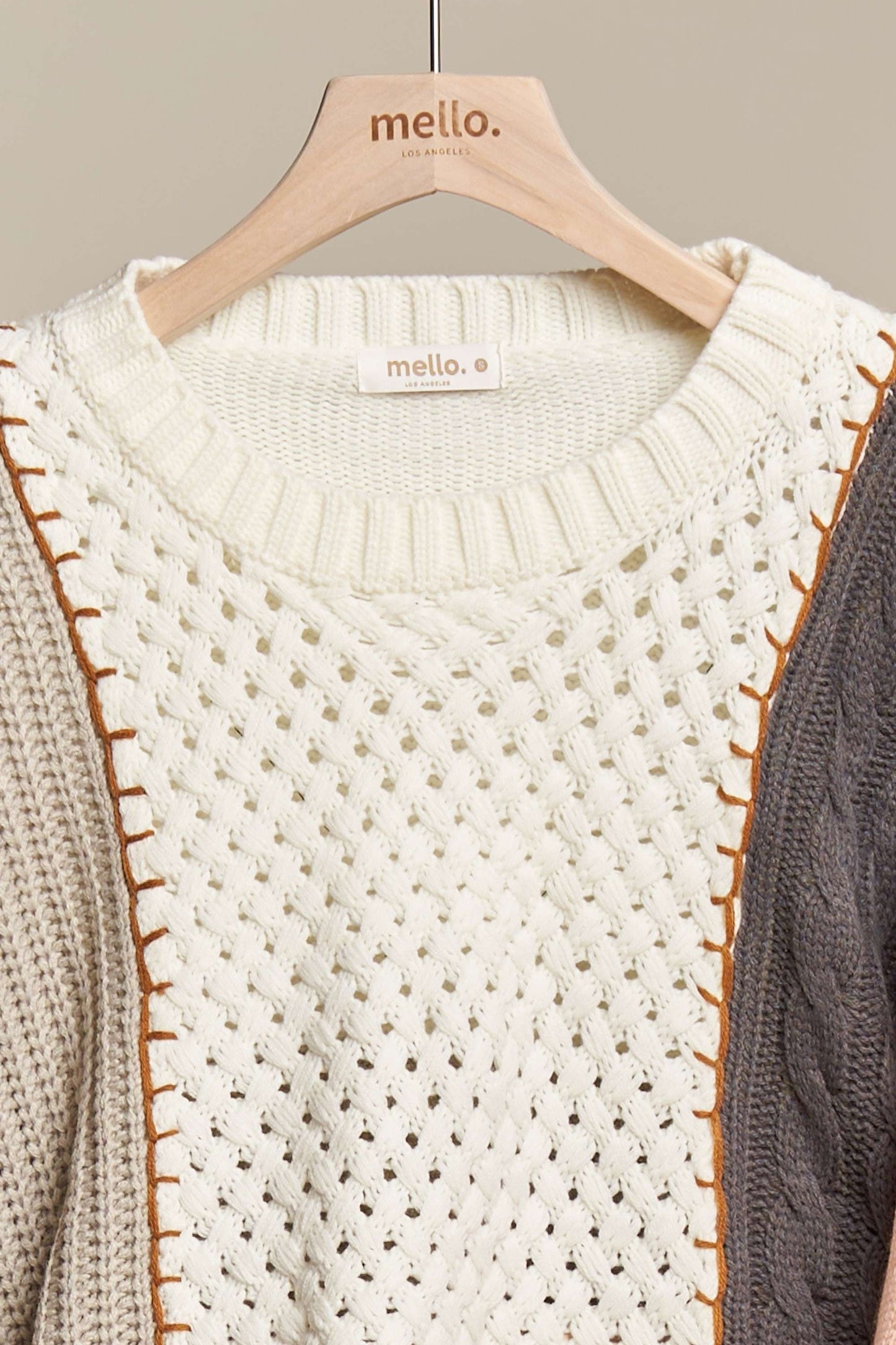 Peach Multi-fabric Colorblock Sweater