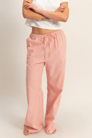 Red Stripe Cotton Wide Leg Pants