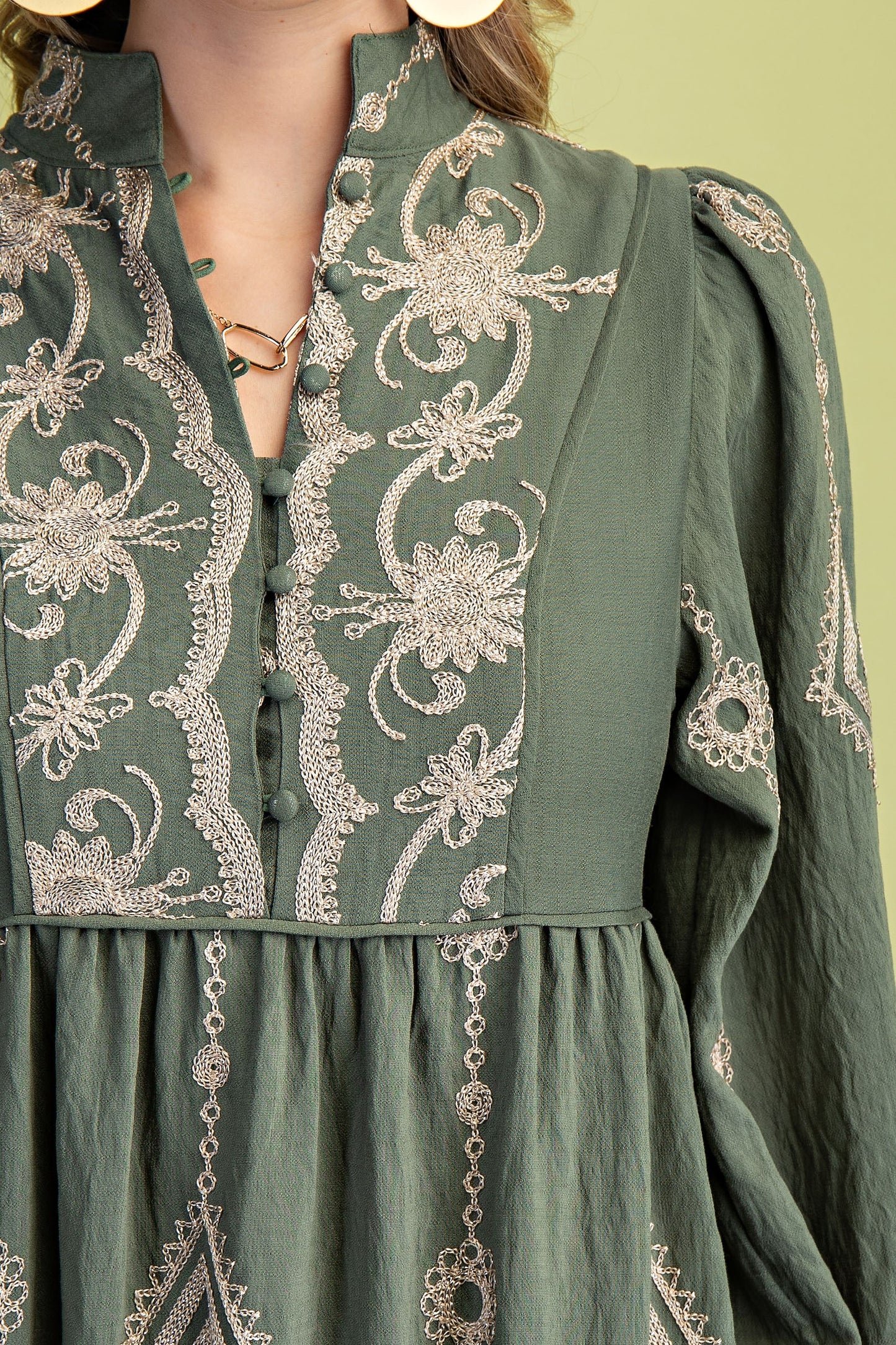 Olive Embroidered Midi Dress