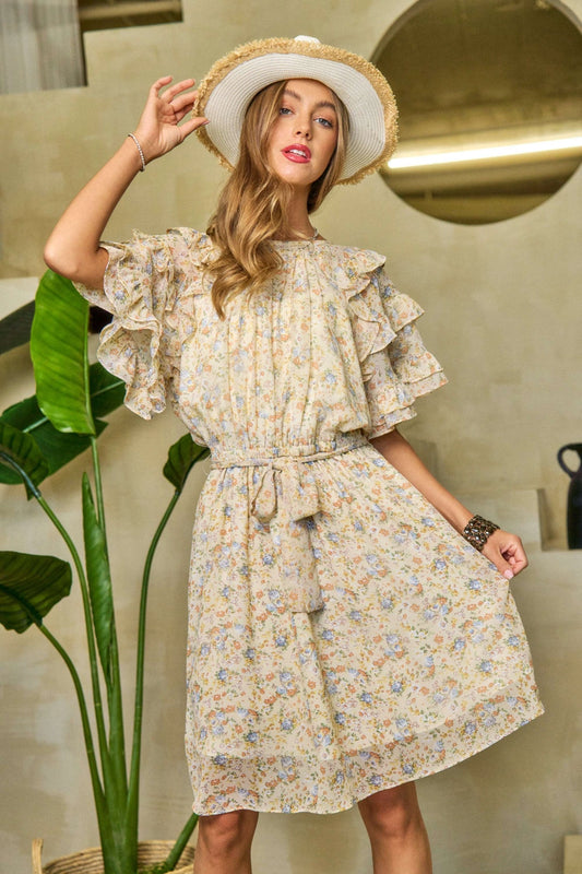 Davi and Dani Cream Floral Mini Dress