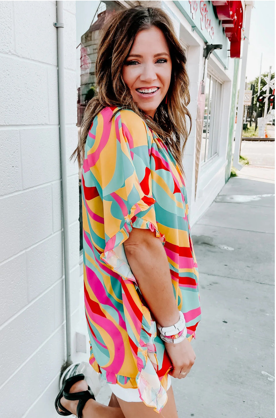 Colors of the Rainbow Ruffled Oversized Tunic Top