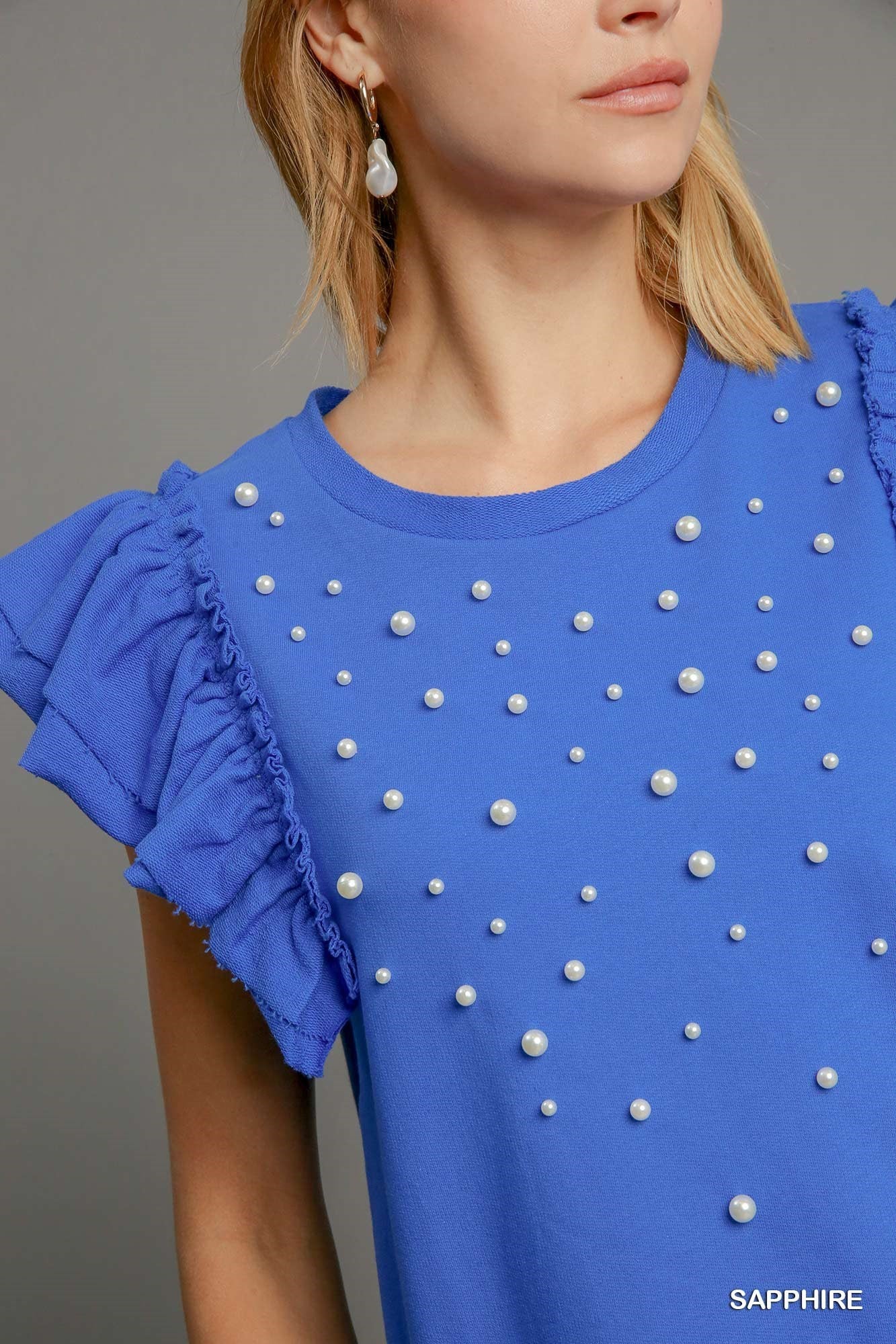 Umgee Sapphire Blue Pearl Detail Top