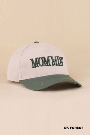 Mommin' Two Tone Canvas Cotton Cap Dark Forrest Green