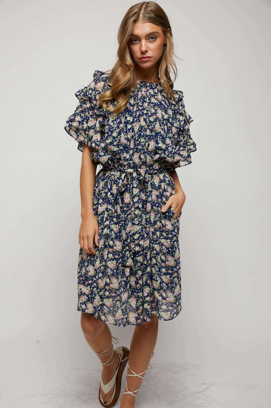 Davi and Dani Navy Floral Mini Dress