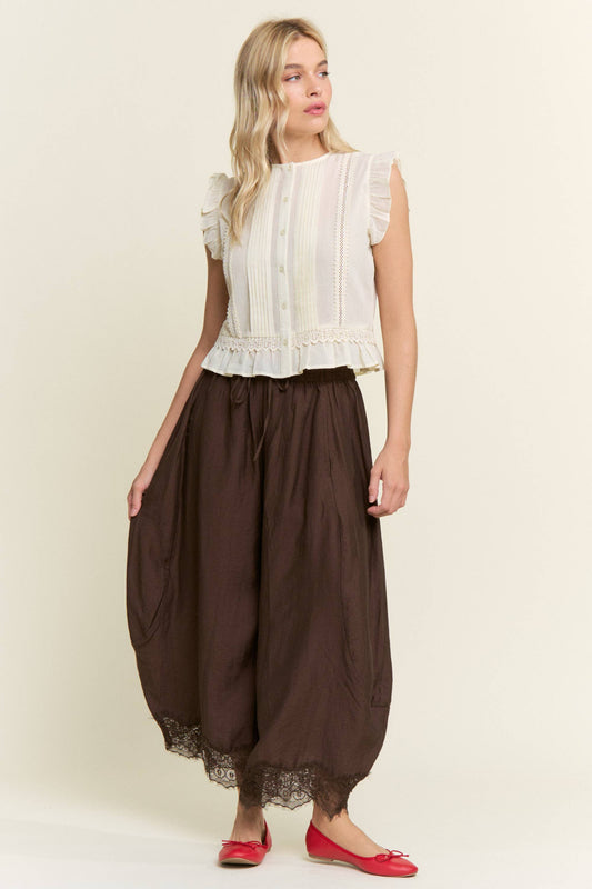 Chocolate Lace Hem Balloon Style Bloomer Pants