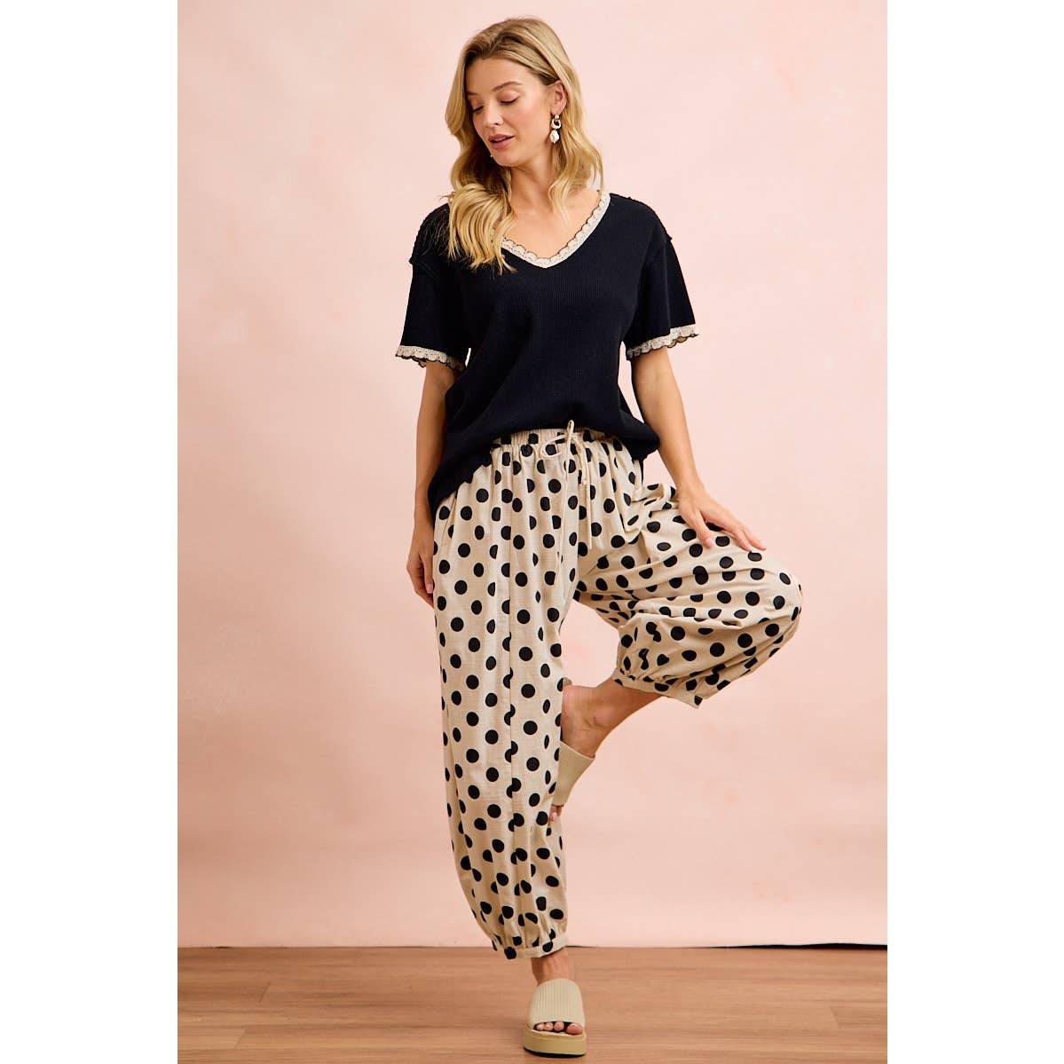 Black & Cream Polka Dot Balloon Pants