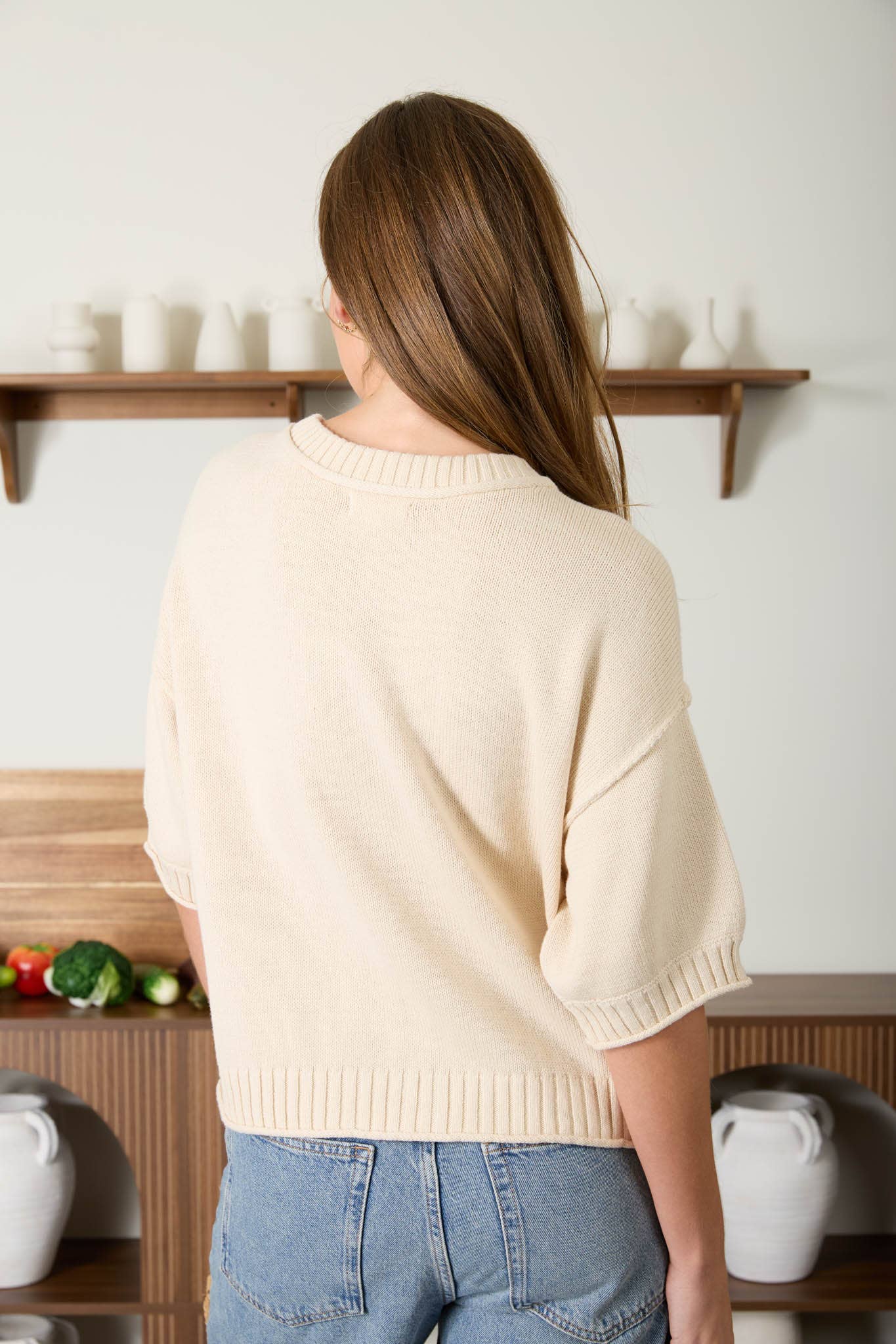 Natural Raw Edge Knit Top