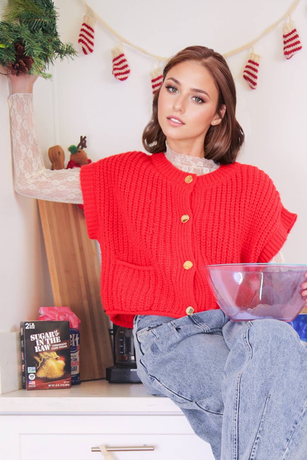 Red Button Down Knit Sweater