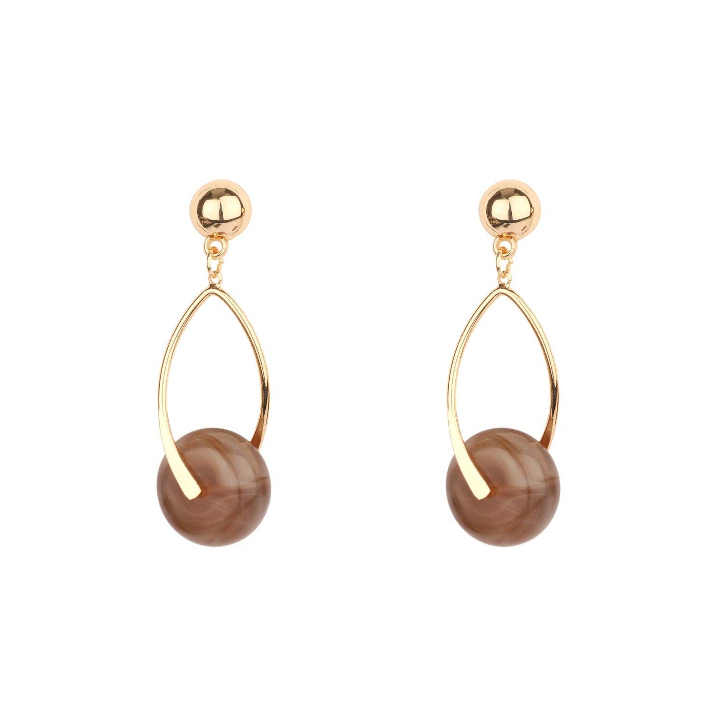 Brown Natural Stone Circle Accent Earrings