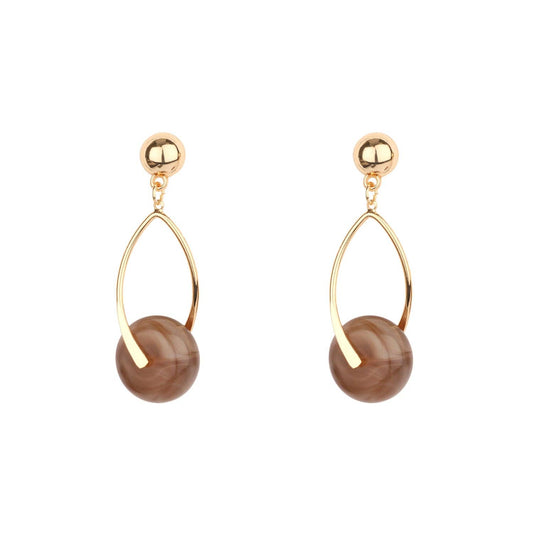 Brown Natural Stone Circle Accent Earrings