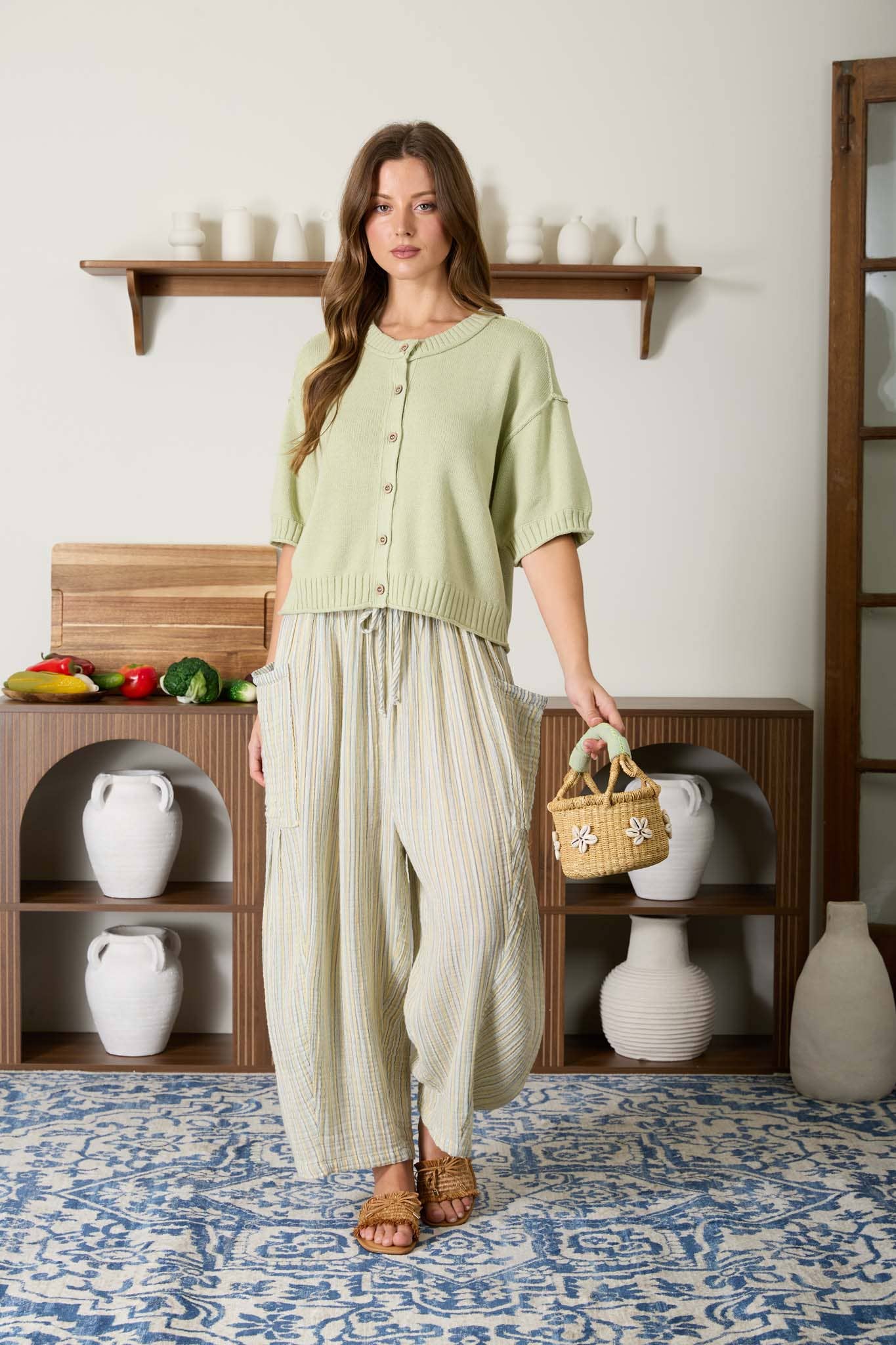 Olive Raw Edge Knit Top