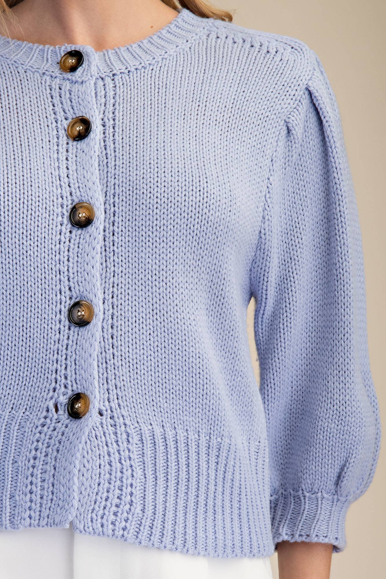 Blue Puff Sleeve Short Cardigan
