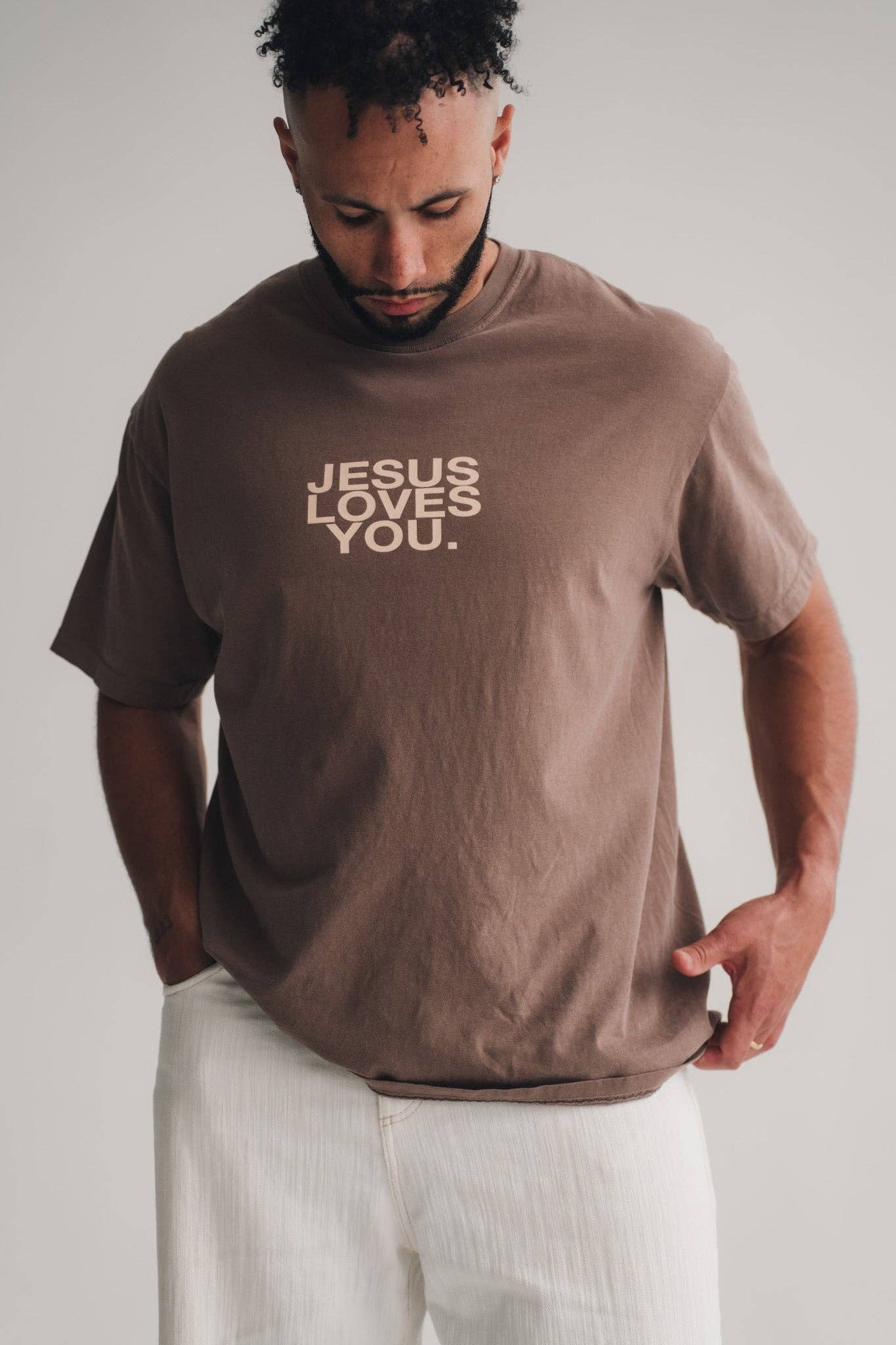 Comfort Colors Jesus Loves You Logo Tee Espresso
