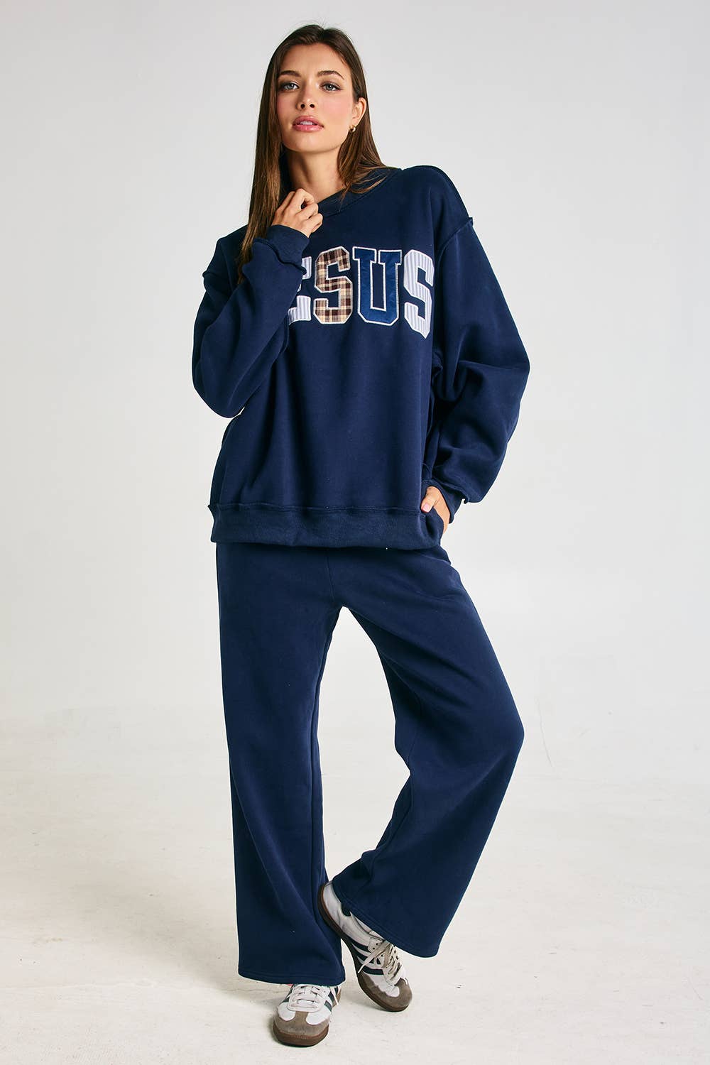 Gray Jesus Embroidered Oversized Mock-neck Sweatshirt