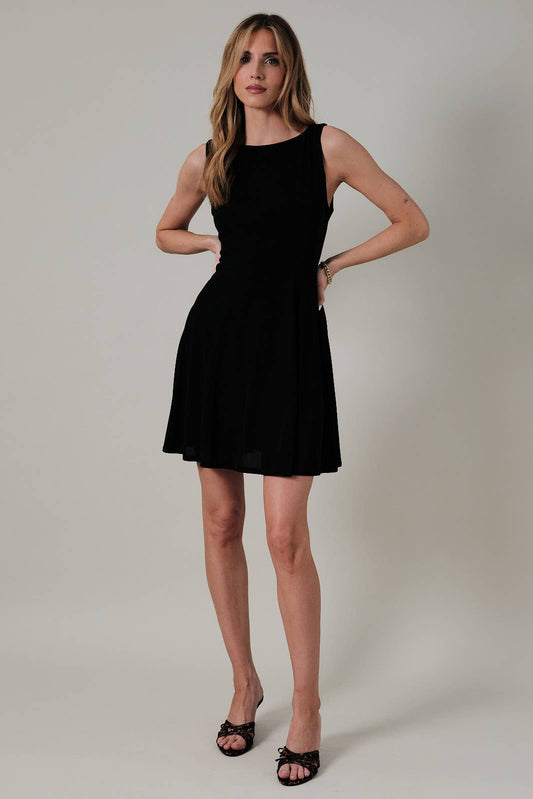 Black Boat Neck Fit Flare Mini Dress