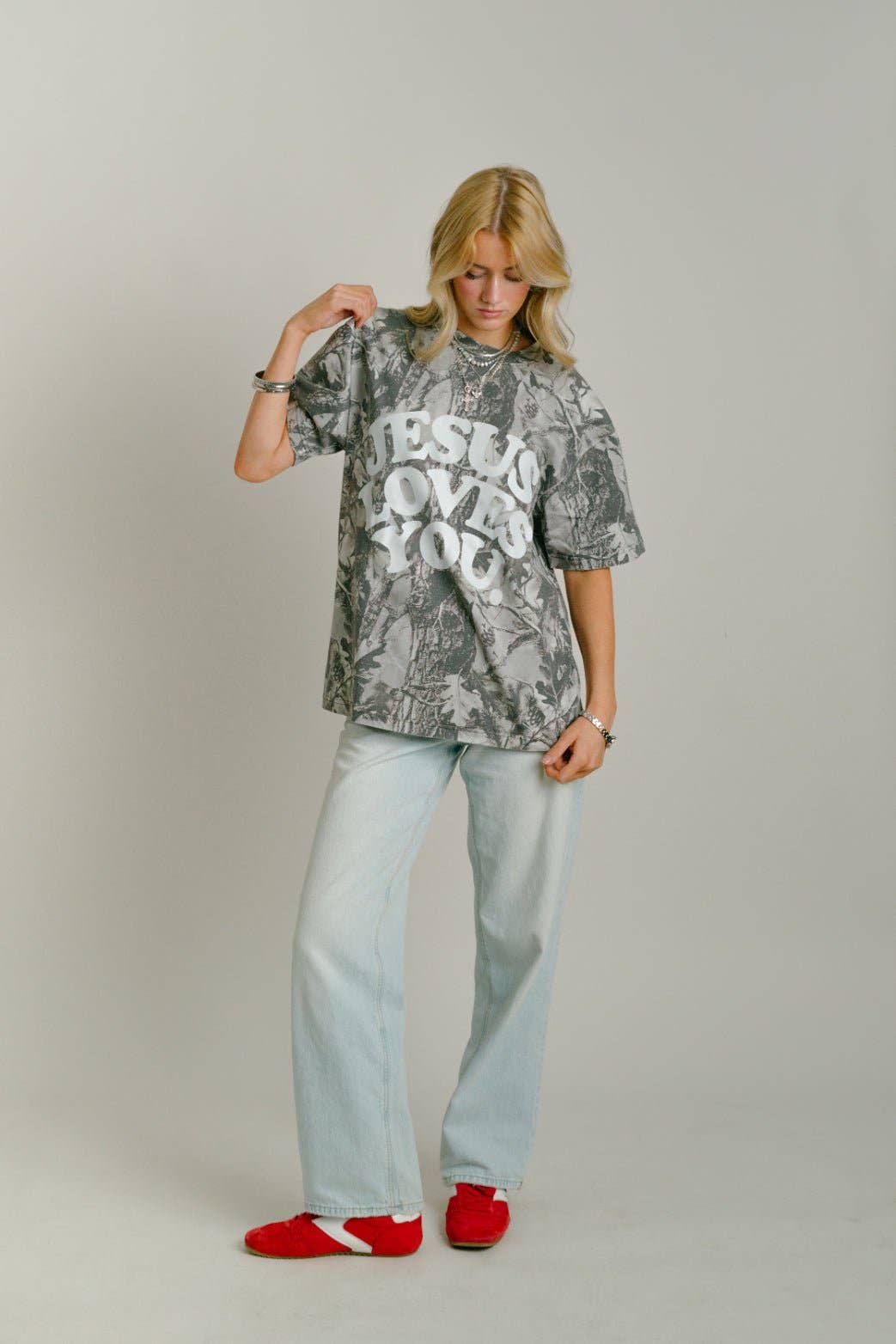 Limited Edition Jesus Loves You Oversized Unisex Midnight Oak Camo Tee