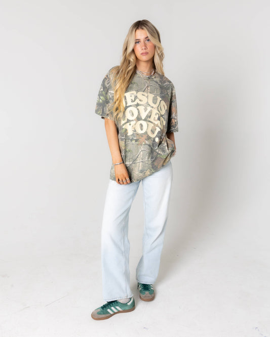 LMTD||Jesus Loves You|| Heavyweight Camo Tee || Oversized: M
