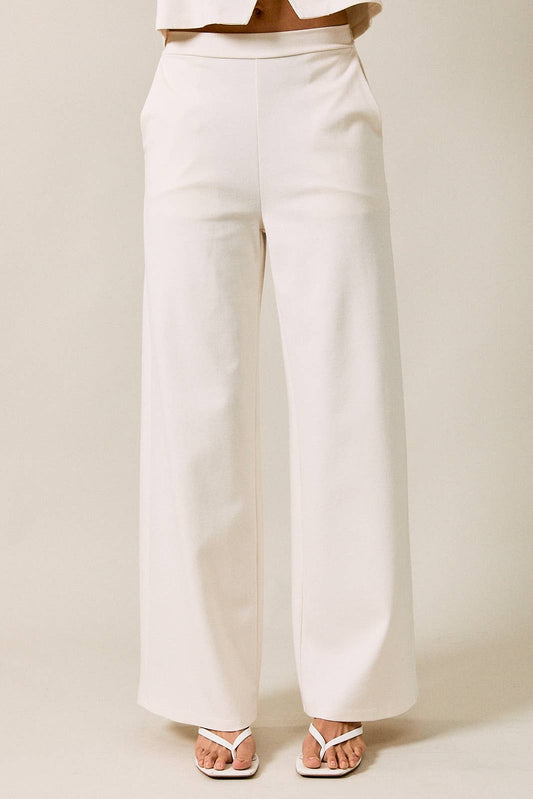 Cream High Waist Wide Leg Pants