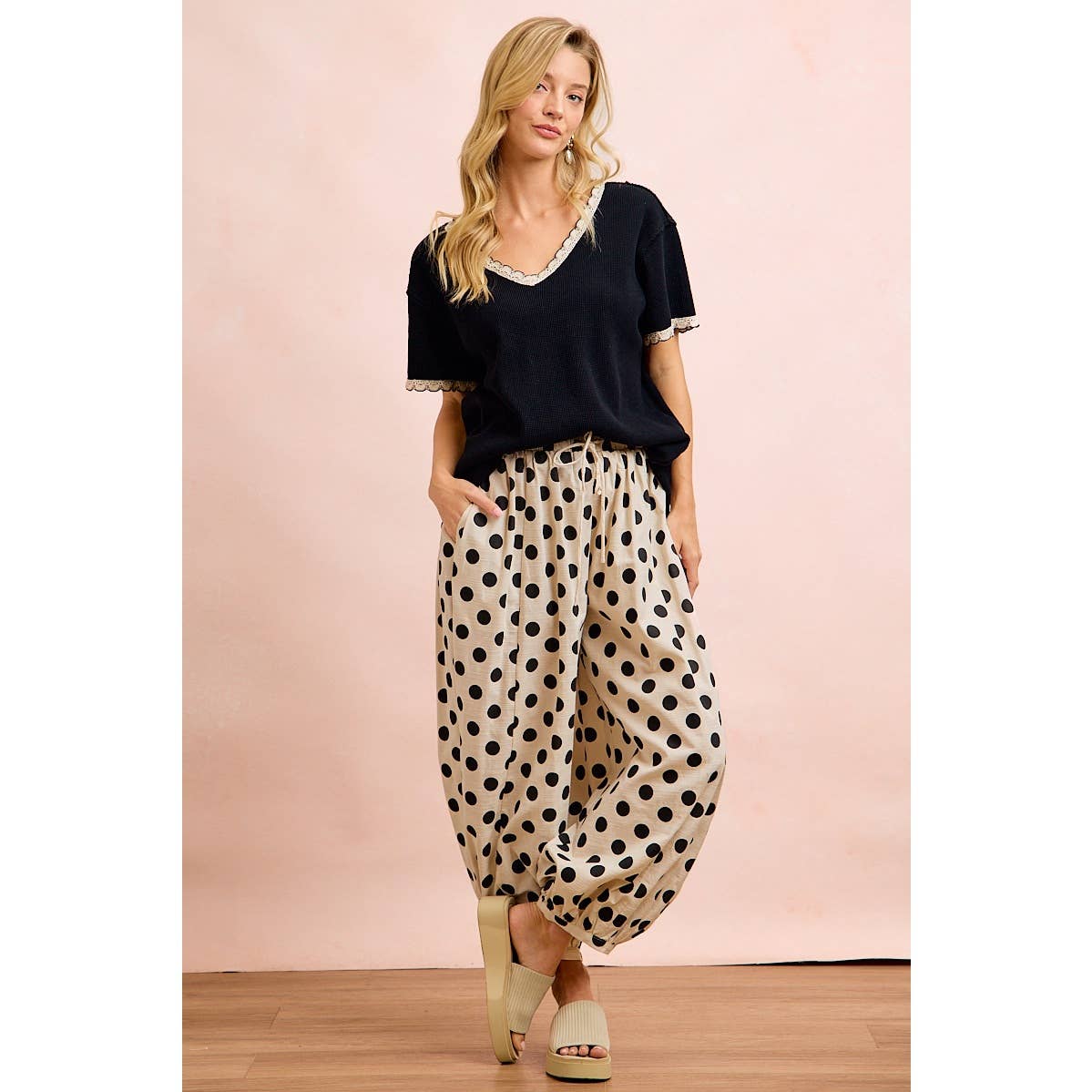 Black & Cream Polka Dot Balloon Pants