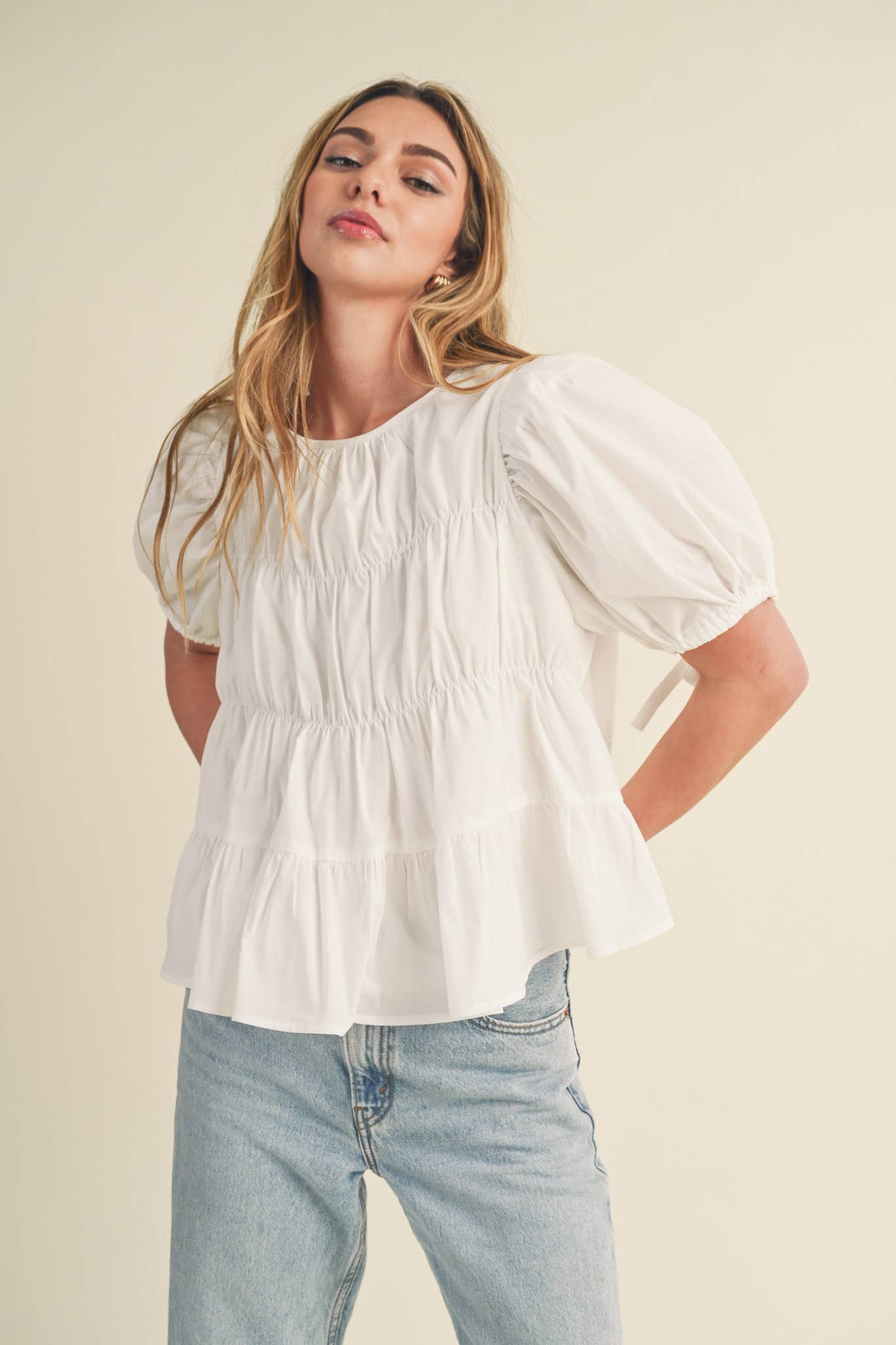 White Cotton Puff Sleeve Top