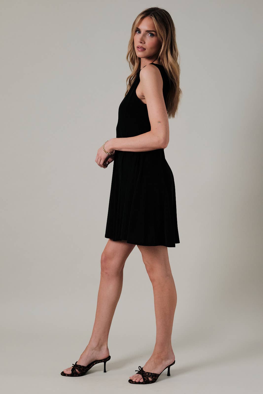Black Boat Neck Fit Flare Mini Dress