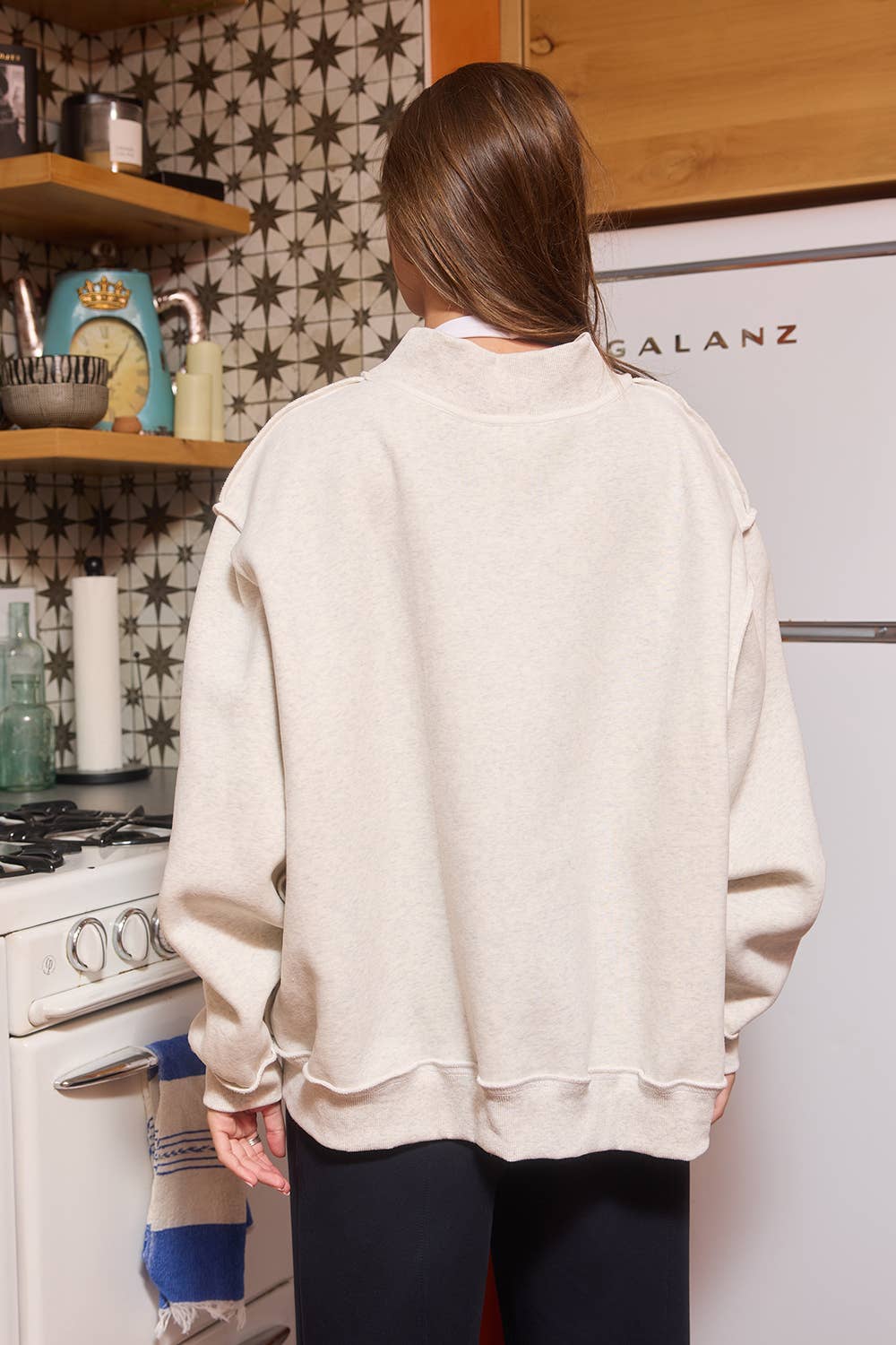 Gray Jesus Embroidered Oversized Mock-neck Sweatshirt
